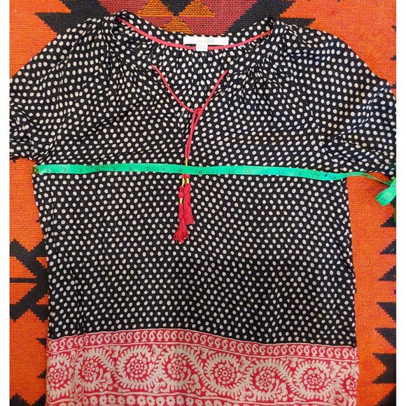 Boden Women's Bohemian Style Black Polka Red/Cream Scroll Bottom Top. Size 4 - Picture 10 of 12